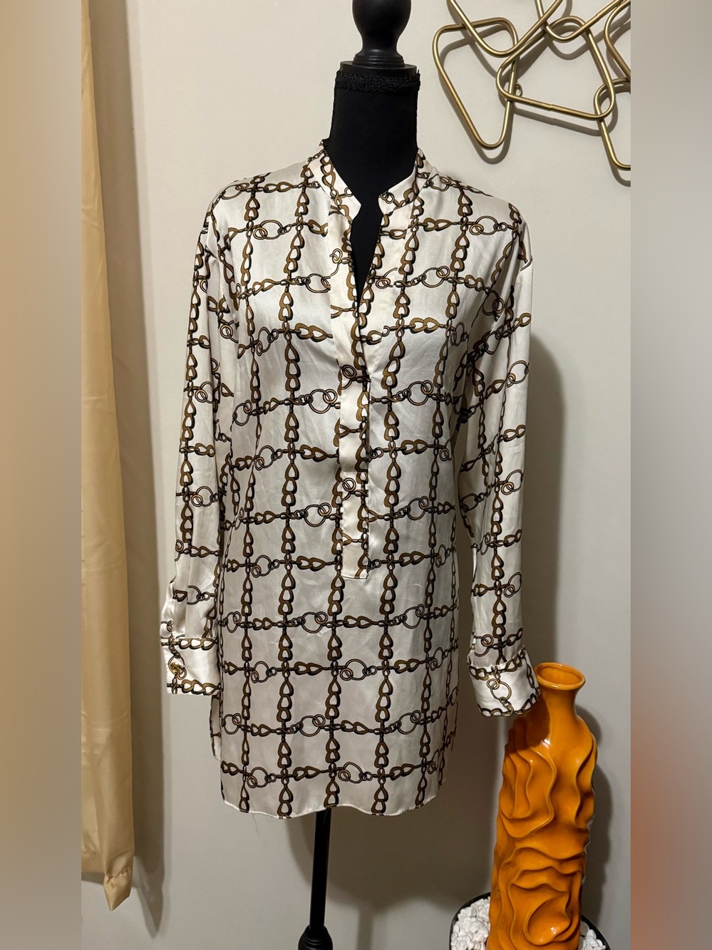 Zara Ivory Satin Chain-Print Tunic